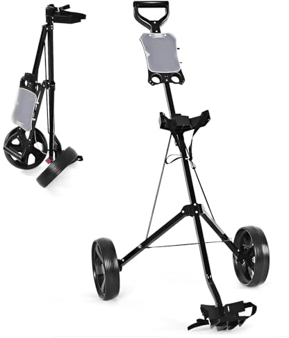 SPOTRAVEL Golf Trolley, Foldable Golf Cart with Ergonomic Handle and Adjustable Bag Straps, Portable Golf Bag Holder for Children Adults