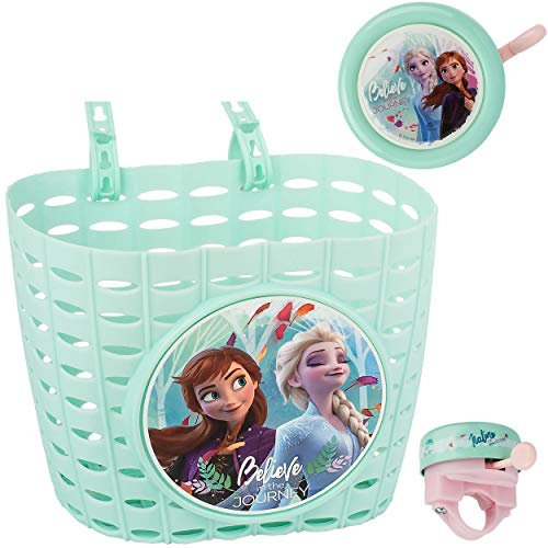 alles-meine.de GmbH 2 TLG. Set: Fahrradklingel + Fahrradkorb - Korb - Frozen - die Eiskönigin - mit Befestigung für Lenker vorn - Klingel - Fahrrad Kinder - Mädchen - pink - ..