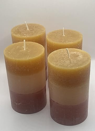 Løgum Kloster Lys dänische Blockkerze Stumpenkerze Rustik Rustikal ohne Duft mehrfarbig durchgefärbt (senf-creme-rot 10x5,8cm)