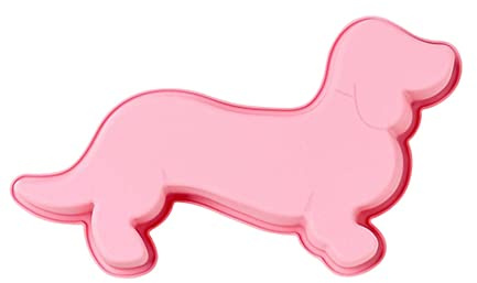 CUCUFA 3D Silikon Backform, Niedlicher Dackel Welpe Kuchenform Dackelform Tierform Silikonform Schokoladenform Küche Kuchenwerkzeug Dackel Bonbonform (Pink)