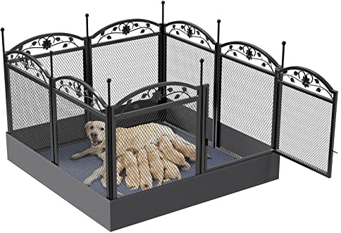 BingoPaw Dog Playpen Indoor: 8 Panels 32” Tall Metal Pet Pen Puppy Whelping Box with Waterproof Bottom - Outdoor Doggy Run Fence with Door for Small Medium Large Dogs