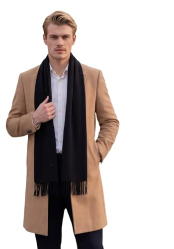 Bufanda de cachemir LA FERANI para hombre, elegante y estilizada para otoño e invierno, delgada, 185x65, bufanda de cachemir suave y con estilo para ocasiones formales, bufanda de lana de color liso