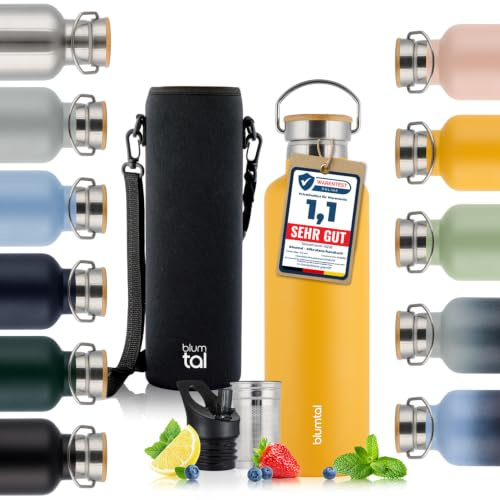 Blumtal Thermosflasche 1L - doppelwandige Trinkflasche Edelstahl 1L - Isolierflasche BPA frei - Edelstahl Thermo Trinkflasche 1L- Teeflasche - Trinkflasche Thermo - Sportflasche 100ml - Hipster Yellow