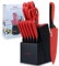 hecef Professional Knife Block Set with Knives Featuring Built-in Sharpening & Non-Sticking Coating - Crafted from High Carbon Stainless Steel (Red)