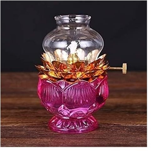 Öllampen, Öllampen, Klassische Lotus-Lampe for mit Kerzenständer, Laterne, Buddha Guanyin, for den Außenbereich, Winddicht, dekorative Kerosin-Öllampe, Vintage mit Hurrikan-Glas (Farbe: Rot) (Color :