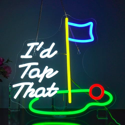 Looklight I'd Tap That Neon Schild Flaggen-Neonschilder Golf-Neonschilder mit Dimmerschalter USB-Golf-Neonlichtschild Buchstaben-Neonschild für Schlafzimmer Fitnessstudio Golf Jungenzimmer Bar Party