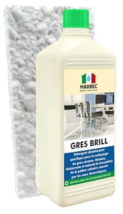 MARBEC GRES BRILL 1LT + TAMPON EN MÉLAMINE Détergent spécifique pour le nettoyage du grès cérame. Nettoie, détartrage et ralentit la formation de calcaire due à l'eau domestique.