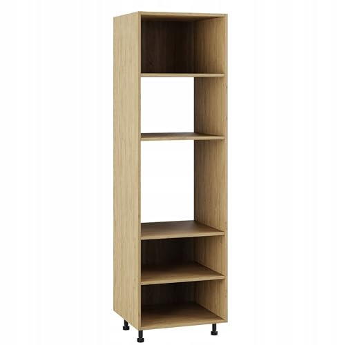 Unterer Küchenschrank 60/207 für Ofen und Mikrowelle - höhenverstellbar - mit Dämpfer - 18 mm dickem Möbelbrett - verstellbarem Regal - ideal für Ihre moderne Küche - Steineiche