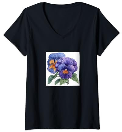 Damen Stiefmütterchen Blume Cottagecore Grafik T-Shirt mit V-Ausschnitt