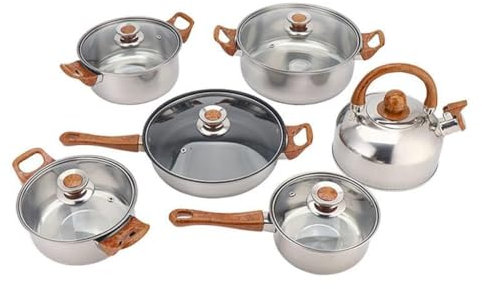 WXFKLDJ Set di Pentole da Cucina Set di Pentole E Padelle in Acciaio Inossidabile da 12 Pezzi con Manico Antiscottatura Include Casseruola, Padella per Soffriggere, Pentola con Coperchio