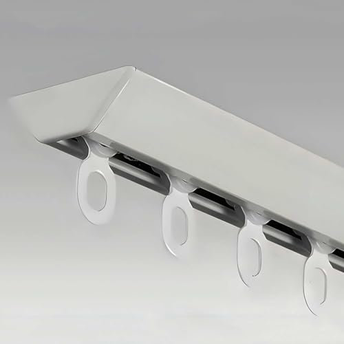 V-förmige Aluminium-Gardinenschiene Vorhangschiene 1-läufig Deckenvorhangschiene mit Deckenbefestigung for Schiebevorhang Vorhang, Raumteiler vorgebohrt(White,4.6m(15.1ft))
