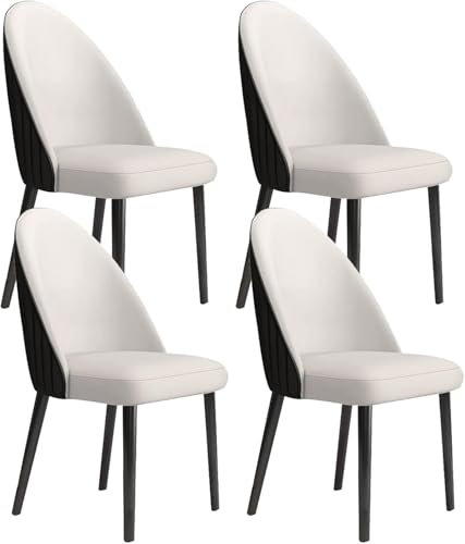 Moderne Esszimmerstühle aus Mikrofaser-Leder mit Stahl-Metallbeinen, cremefarben und Schwarz, Akzentstühle für Küche, Wohnzimmer und Schminktisch, 4 Stück