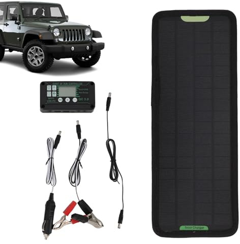 Caricabatteria solare - Caricabatteria da auto 12 V - Mantenitore della batteria | Caricatore di manutenzione e delolfatatore della batteria con display LCD per trattori di barche, automobili, m