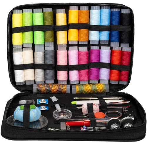 Crafts&Co® Nähset Komplett | 24 Farben Garn & Zubehör | Praktisches Etui für Reparaturen und Nähprojekte | Ideal für Zuhause und Unterwegs (Weiß, Nähset)