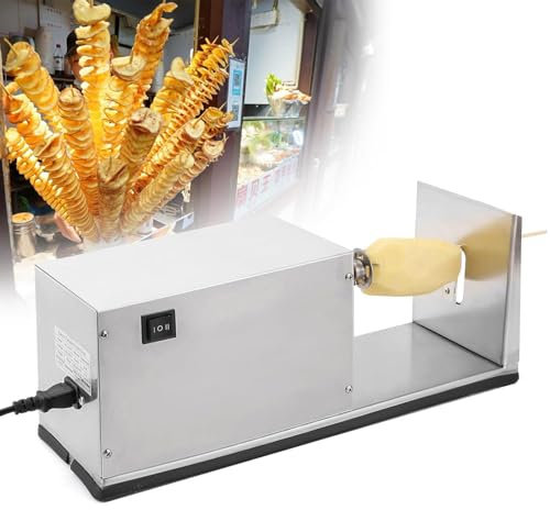 sjdoPulse Affettatrice Elettrica per Patate, Affettatrice Elettrica per Patate Tornado Spiral Cutter French Fry Machine Acciaio Inossidabile con Controllo Dell'Interruttore
