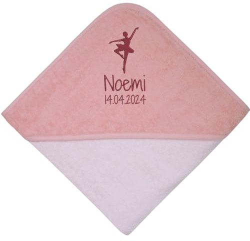 Wolimbo Kapuzenhandtuch personalisiert mit Namen und Motiv - lachsrosa - 80x80cm - für Baby und Kinder Babyhandtuch/Kinderhandtuch/Badetuch