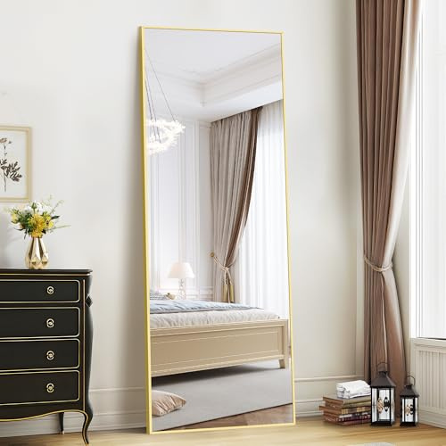 WOLIBEER Großer Ganzkörperspiegel 179 x 65 cm, Ganzkörperspiegel mit Aluminium Rahmen Goldenem Rechteckiger Wandspiegel Standspiegel, Spiegel für Schlafzimmer Wohnzimmer Ankleidezimmer Flur