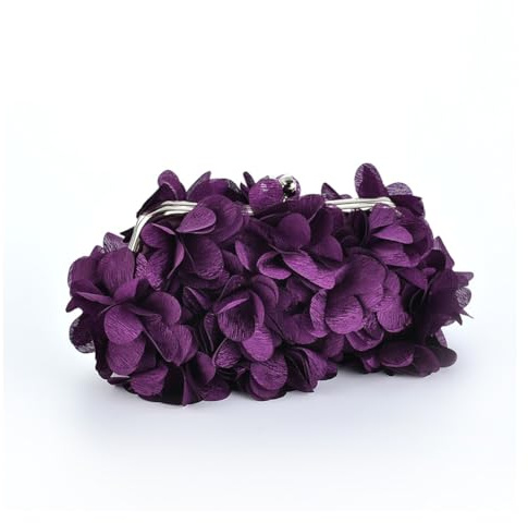 GreatRise Bolso de mano para mujer, diseño de flores, de satén, elegante, bolso de novia, bolso cruzado con cadena, Kisslock, bolso bandolera para bodas, bailes, fiestas, color lila