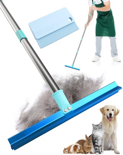 TUT 57 Double-Sided Pet Hair Remover, Carpet Rake with Adjustable Long Handle, Push or Pull, Reusable Carpet Scraper for Carpets, Rugs, Carpeted Stairs, Cat Towers, Pet Beds