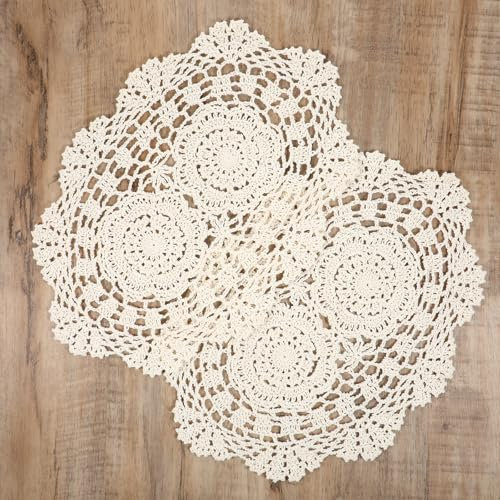 Giantree 2 PCS Beige Lace Handmade Crochet Doilies, Oval Lace Table Runner Doilies Knitted Coasters Placemats Floral Cotton Table Scarf Furniture Cloth Cover for Bedrooms Dining Room(13 x 9 inch)