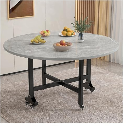 Klappbarer Esstisch, beweglicher klappbarer Esstisch mit 6 Rädern, platzsparende Küche, Esszimmertisch, Esstisch mit Regalen, klappbarer Küchentisch aus massivem Holz für das Wohnzimmer (Far