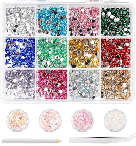 1 800 stycken glas nagelkonst strass, naglar flatbackpärlor med 4 nagelglitter, 1 pincett och 1 prickad penna, strass färgglada stenar, kristallplatta ädelstenar för gör-det-själv hantverk naglar