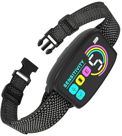 Meloive Collier Anti Aboiement Chien Automatique,Détection Intelligente des Aboiements,Modes Vibration/Choc Statique/Son,8 Niveau d'intensité Réglables,Rechargeable pour Gros Petit Chiens,Noir