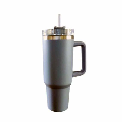 Grande Tasse Isotherme 1200ml en Inox - Mug Thermique avec Paille Réutilisable et Couvercle Étanche - Gobelet de Voyage Sans BPA pour Boissons Chaudes et Froides - Couleur Gris