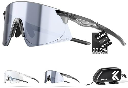 KOVEX Fahrradbrille Selbsttönend Sonnenbrille Antibeschlagbrille Herren Damen Rennrad Schnelle Brille Klar Sportbrille MTB Radbrille K242