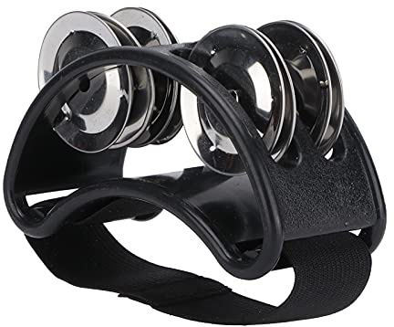 KIMISS Fuß Tamburin Shaker Percussion Set mit Metallglocken für Erwachsene - Musikinstrumente Zubehör Fußpercussion Pedal (BLACK)
