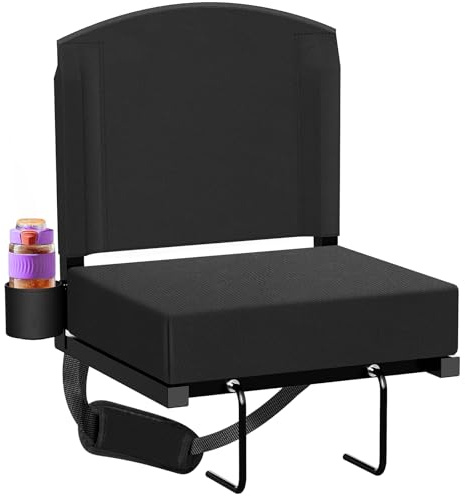 Dayacoco Stadium Seats with Back Support, New Portable Seat for Bleachers Hold up 400lbs, Wide Bleacher Seat with Shoulder Strap & Handle Perfect for Sports Events (Black, 1pcs)