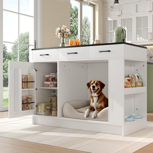 Soweiz Kücheninsel, Schrank mit 3 Schubladen, 1 Gewürzablage, verstellbare Regalplatte, 120x60x90 cm, Weiß