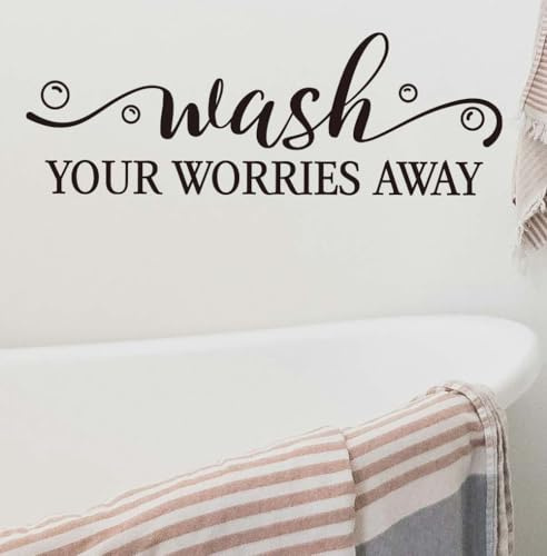 SUPERDANT Wandtattoo Schwarze Badezimmer Wandtattoo Wohnzimmer mit Wasche Deine Sorgen Weg Wandsticker Wandaufkleber für Badewanne Dusche und Wände Moderner Zimmerschmuck Haushaltsgeschenk
