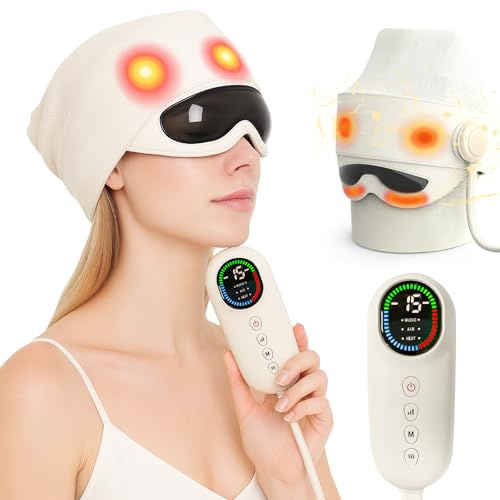 Masseur de tête électrique 2 en 1 avec coussin d'air 5 zones et chaleur oculaire, avec 4 modes de massage et compresse chauffante pour les yeux à 3 niveaux pour soulager le stress, meilleur cadeau