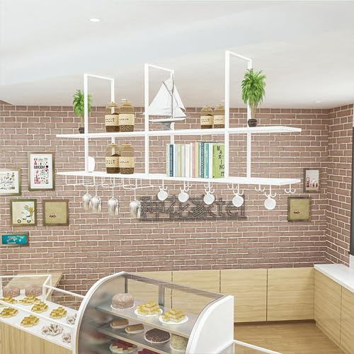 Portabicchieri da appendere al soffitto, in legno massello e ferro, per bar e ristoranti, 80 x 30 x 80 cm (bianco)