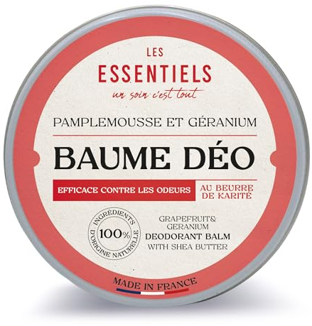 LES ESSENTIELS Bio-Deocreme Grapefruit & Geranium - Deo für Frauen & Männer, COSMOS Organic zertifiziert, Vegan ohne Aluminium, Deodorant mit Sheabutter, Babassu & Jojoba, Made in France, 50g
