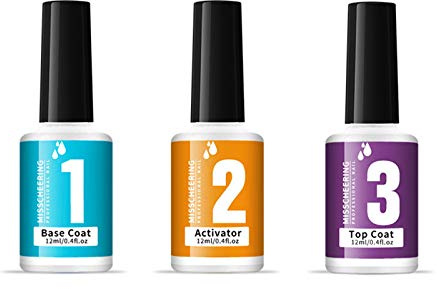 Dipping Powder Nail Liquid Set with Base Coat Top Activator No UV LED Lamp Needed Odorless Quick-Dry DIY Glue Kit