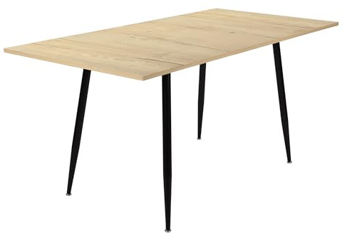 FURNITABLE Esstisch Ausziehbar,Skandinavisch Esszimmertisch,Rechteckig Eiche Küchentisch, Schwarz Eisenbeine Esszimmertische 120-160 x 80 x 75cm