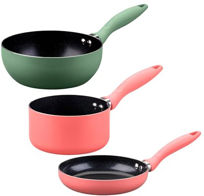 Fackelmann Mini Cook Set de Utensilios de Cocina Infantiles, incluye Mini Sartén Wok, Mini Cazo y Mini Sartén 14 cm