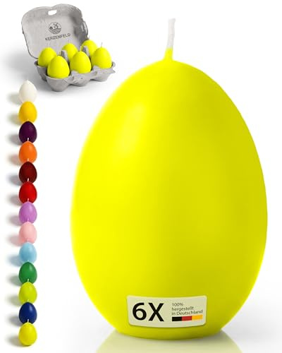 Kerzenfeld® Eierkerzen Pastellgrün 6 Stück, 60 x 45mm Premium Frühlingsdeko und Ostergeschenk, Handgetaucht und mit 7+ Stunden Brenndauer, Made in Germany - Unparfümiert und RAL-Zertifiziert
