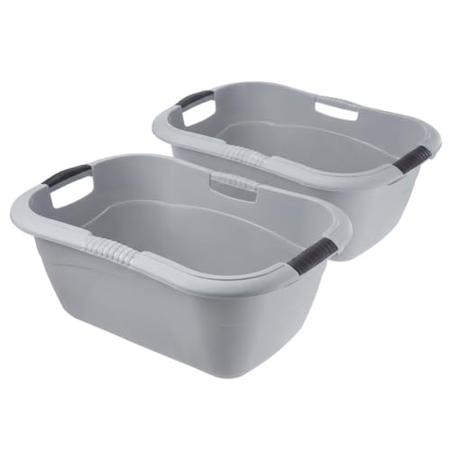 2Friends Wäschewanne 2er Set - Große Wäschewanne Grau 40l, Wäschekorb Kunststoff mit Griffen, Robust & Stapelbar, Made in EU, 59x40x23 cm - Vielseitig für Haushalt und Wäsche geeignet
