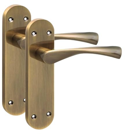 Golden Grace 1 Pair Victorian Long Plate Astrid Design Scroll Interior Door Handle Antique Brass Finish 182 x 45mm