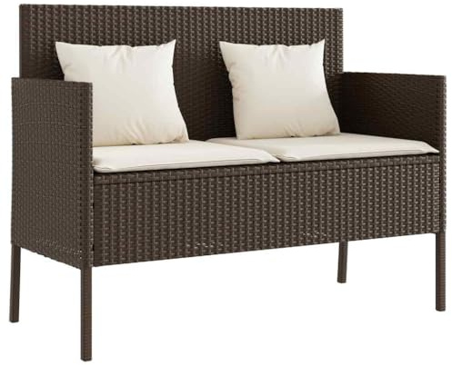 Qnhdfrt Gartenbank mit Stauraum, Truhenbank aus Poly-Rattan in Braun mit Sitz- und Rückenkissen, komfortable Sitzbank für Terrasse und Garten, 113 x 61 x 87 cm