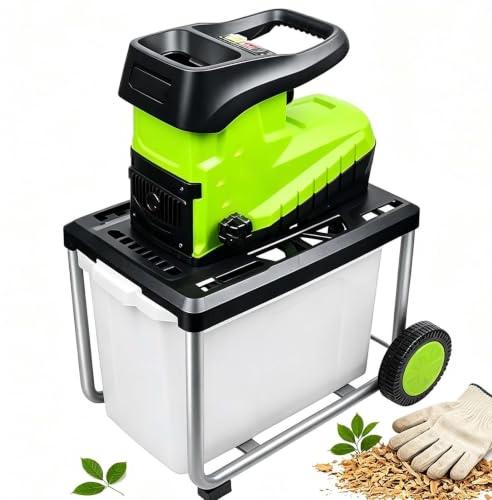 EXSHUING Broyeur De Bois Électrique 2800 W ; Diamètre De Broyage 45 Mm ; Bac De Collecte 60 L ; Système Anti-Bourrage ; Lames Réversibles ; Pour Brindilles, Broussailles Et Déchets