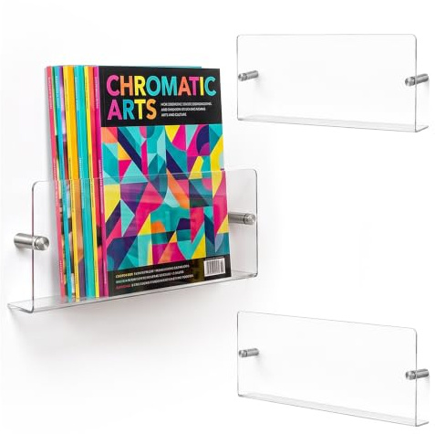 Relaxdays tidningshållare för vägg, 3-pack, akryl, transparent | Mått: 14,5 x 48 x 5,5 cm, vardagsrum, tidningshållare