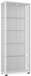 K-Möbel Vitrinenschrank 2-türig (176x67x33cm) - Made in Germany - Standvitrine Weiss mit 4 höhenverstellbaren Glasböden & LED - Glasvitrine Stehend - Vitrine Glas - Display Cabinet