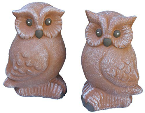 STEINFIGUREN SPICKER Steinfigur Eule 2er Set 121/3, 122/3, Gartenfigur Steinguss Tierfigur Terrakotta Patina