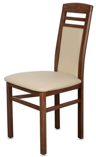 Esszimmerstühle 2er Set Komfort Massivholz Buche, Nussbaum-Beige CH44 | Bis 150 kg belastbar, fertig montiert, Rücken & Sitz gepolstert, Kunstleder, moderner Polsterstuhl, Buche, Küchenstühle