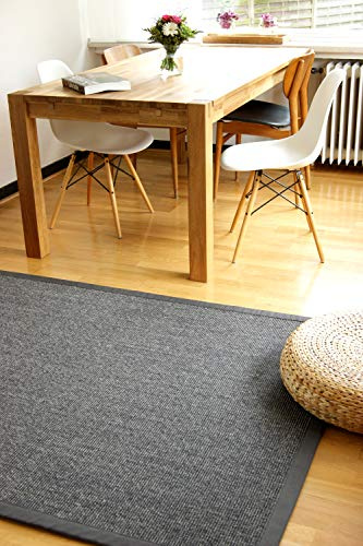 floor factory Sisal Teppich Stone grau anthrazit 190x280 cm 100% Naturfaser mit Leinenbordüre