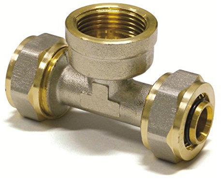 Pipetec Schraubfitting T Stück 16x2 mm 1/2 Zoll Innengewinde für Mehrschicht-Verbundrohr, DVGW, UBA-konform, bis max.100°C
